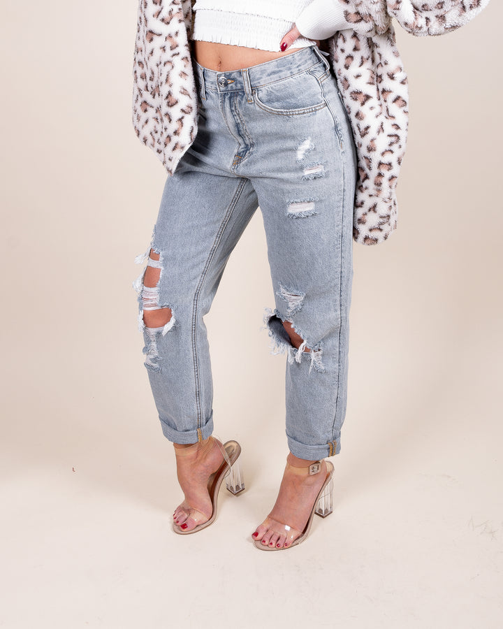 Daya High Rise Distressed Girlfriend Denim