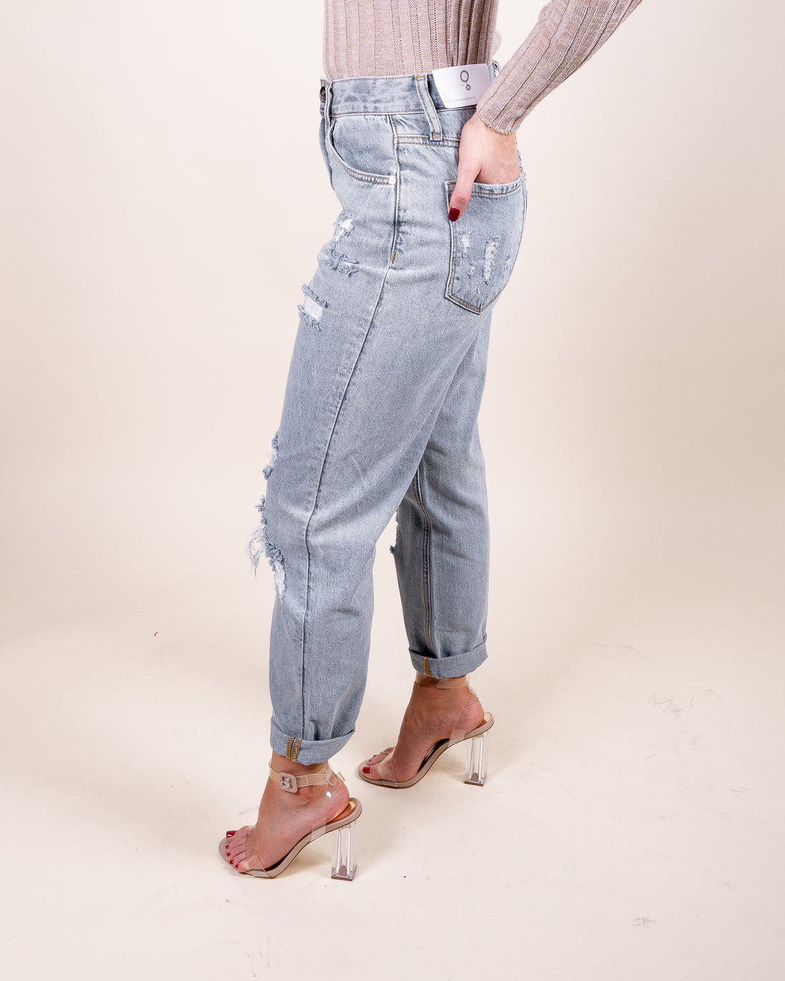 Daya High Rise Distressed Girlfriend Denim