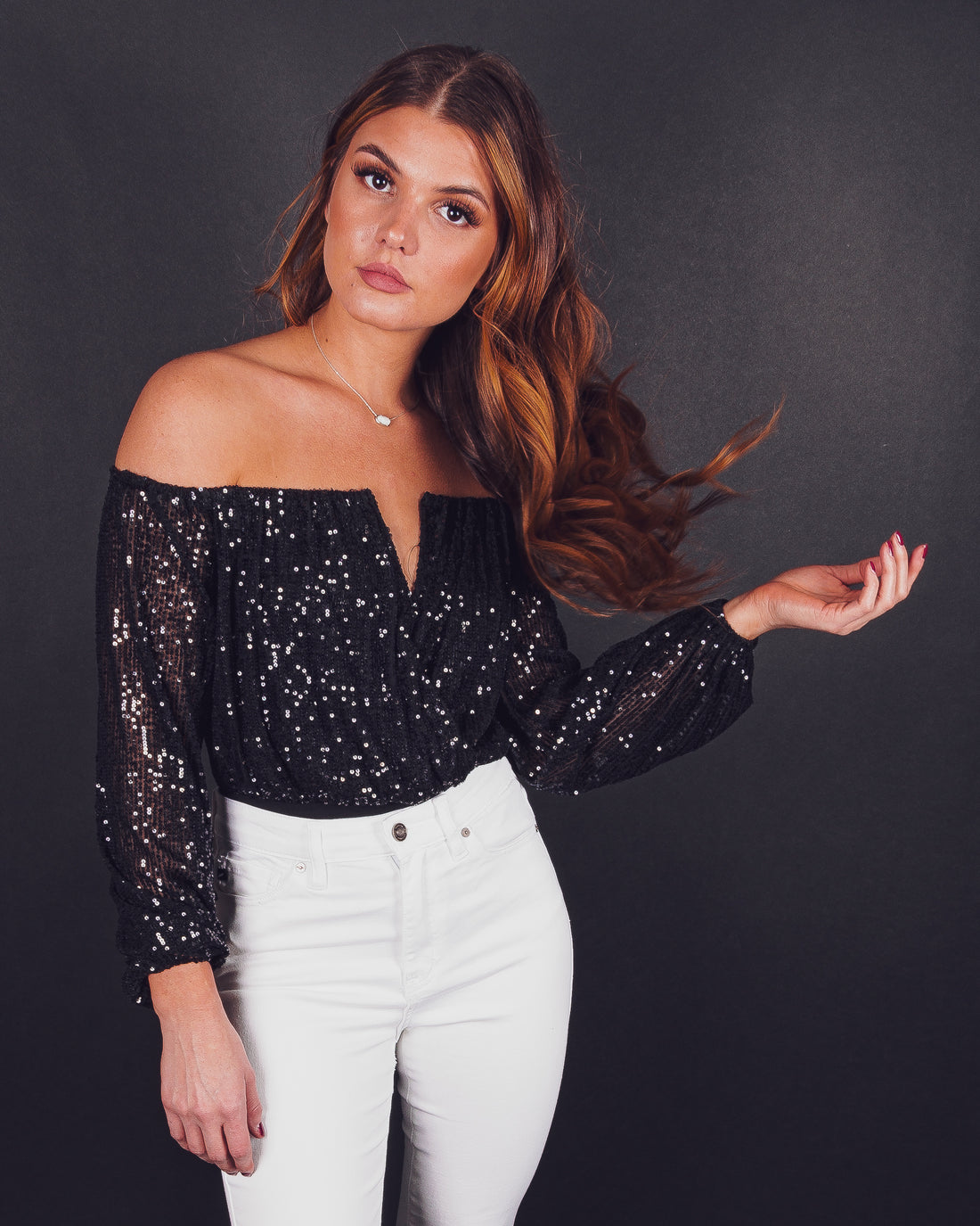 The Party Goes On Off The Shoulder Sequins Bodysuit