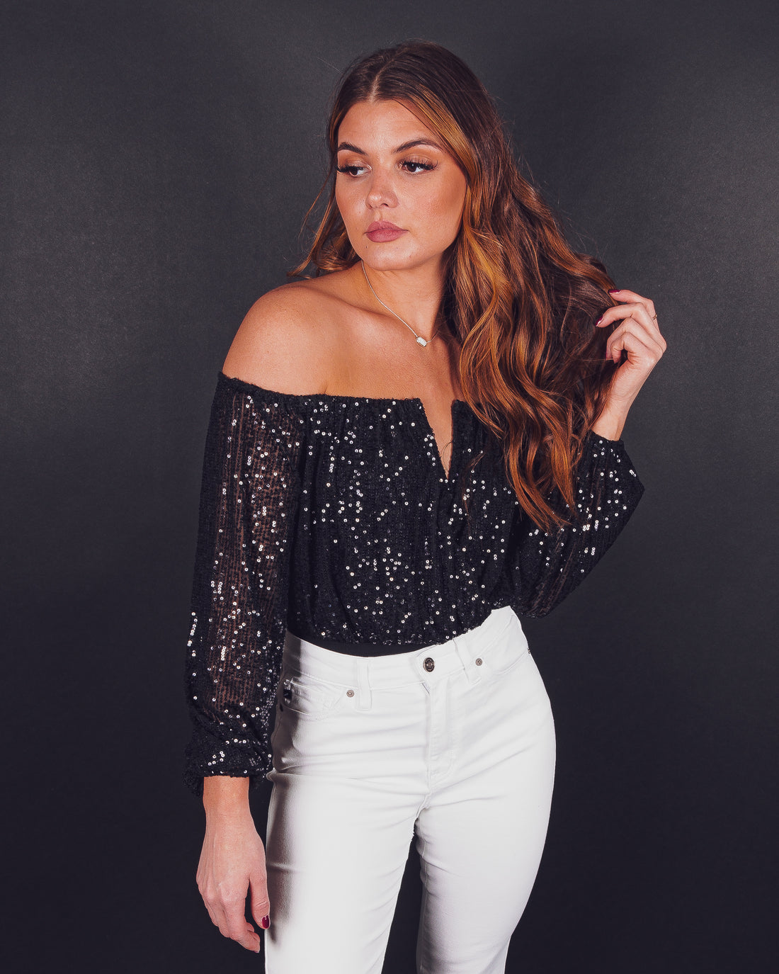 The Party Goes On Off The Shoulder Sequins Bodysuit