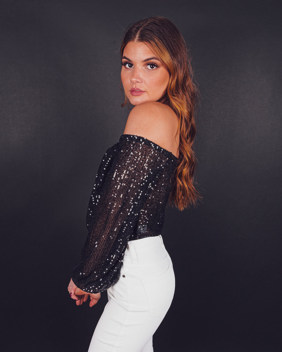 The Party Goes On Off The Shoulder Sequins Bodysuit