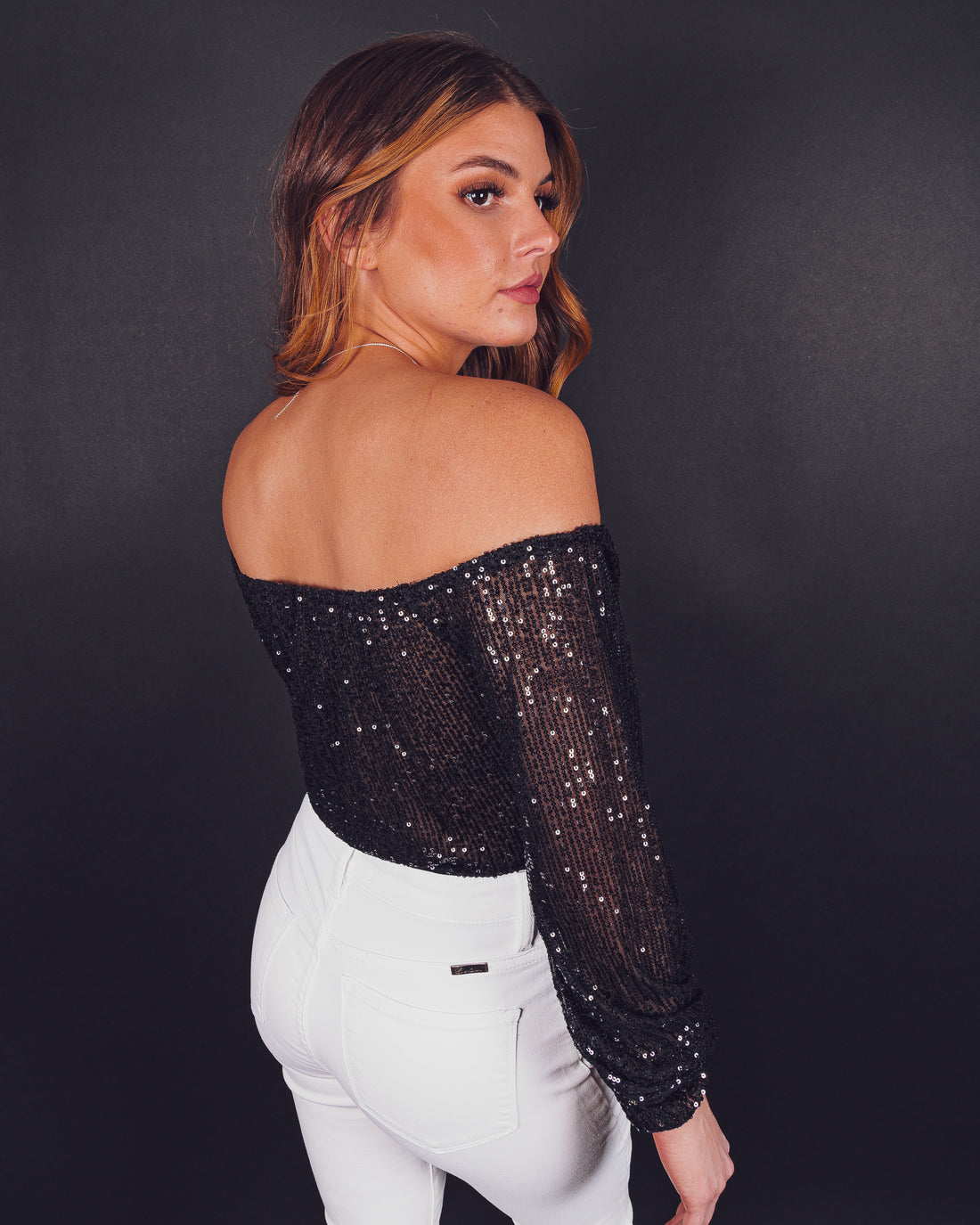 The Party Goes On Off The Shoulder Sequins Bodysuit