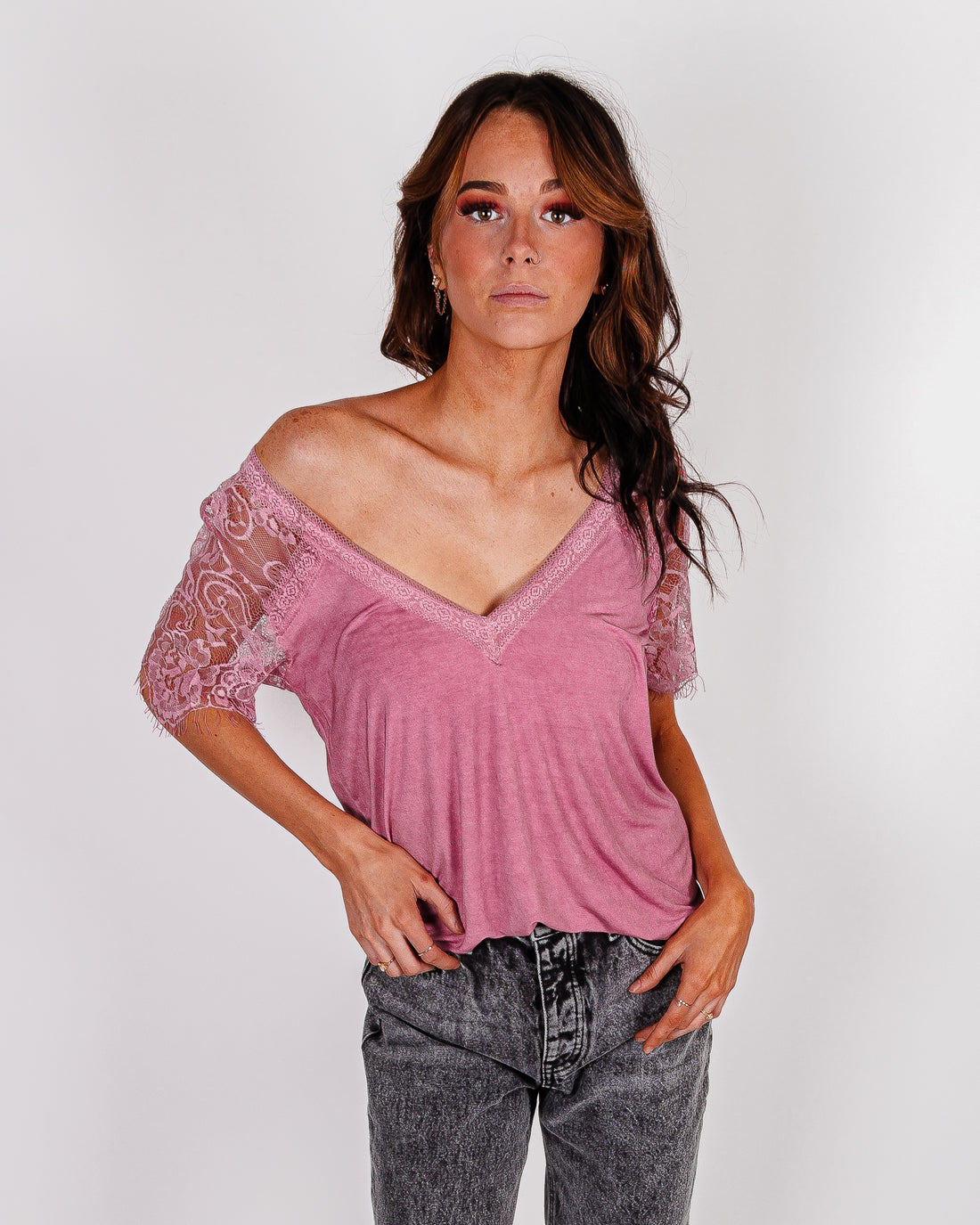 Wendy Lace Detail V-Neck Top