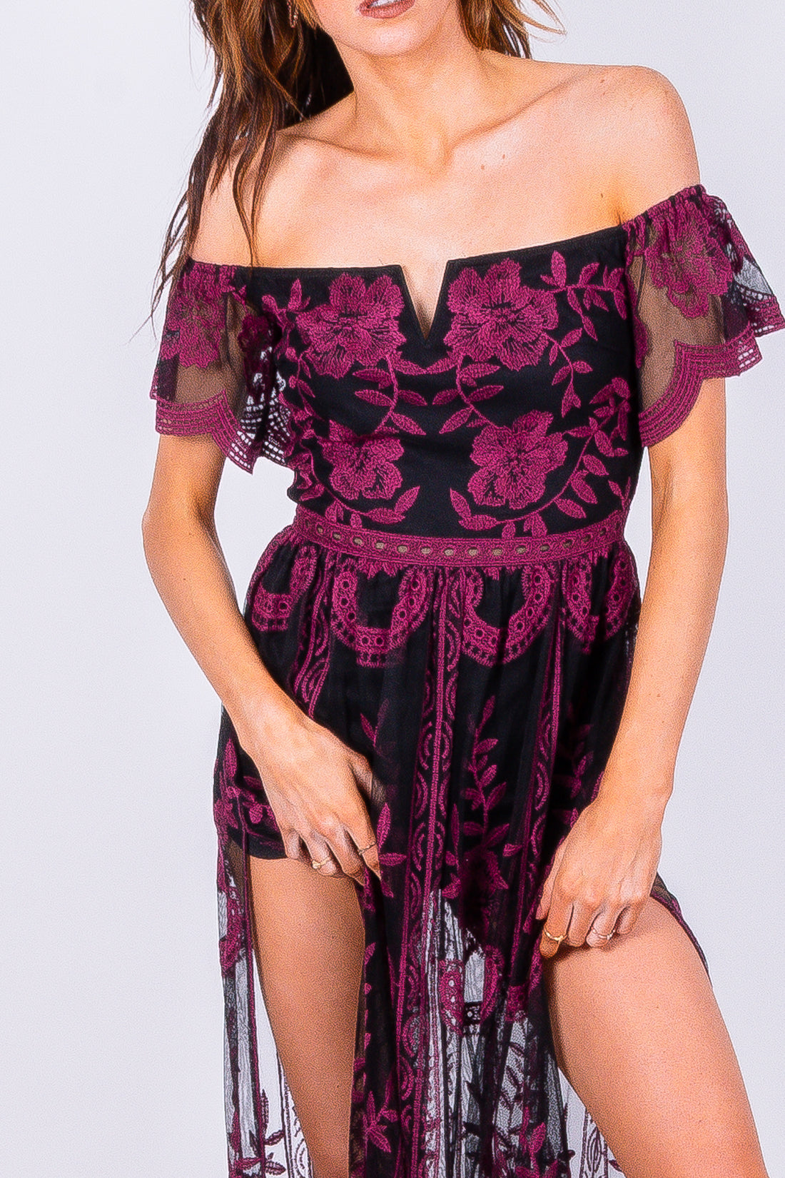 Hidden Wonders Lace Overlay Maxi Romper