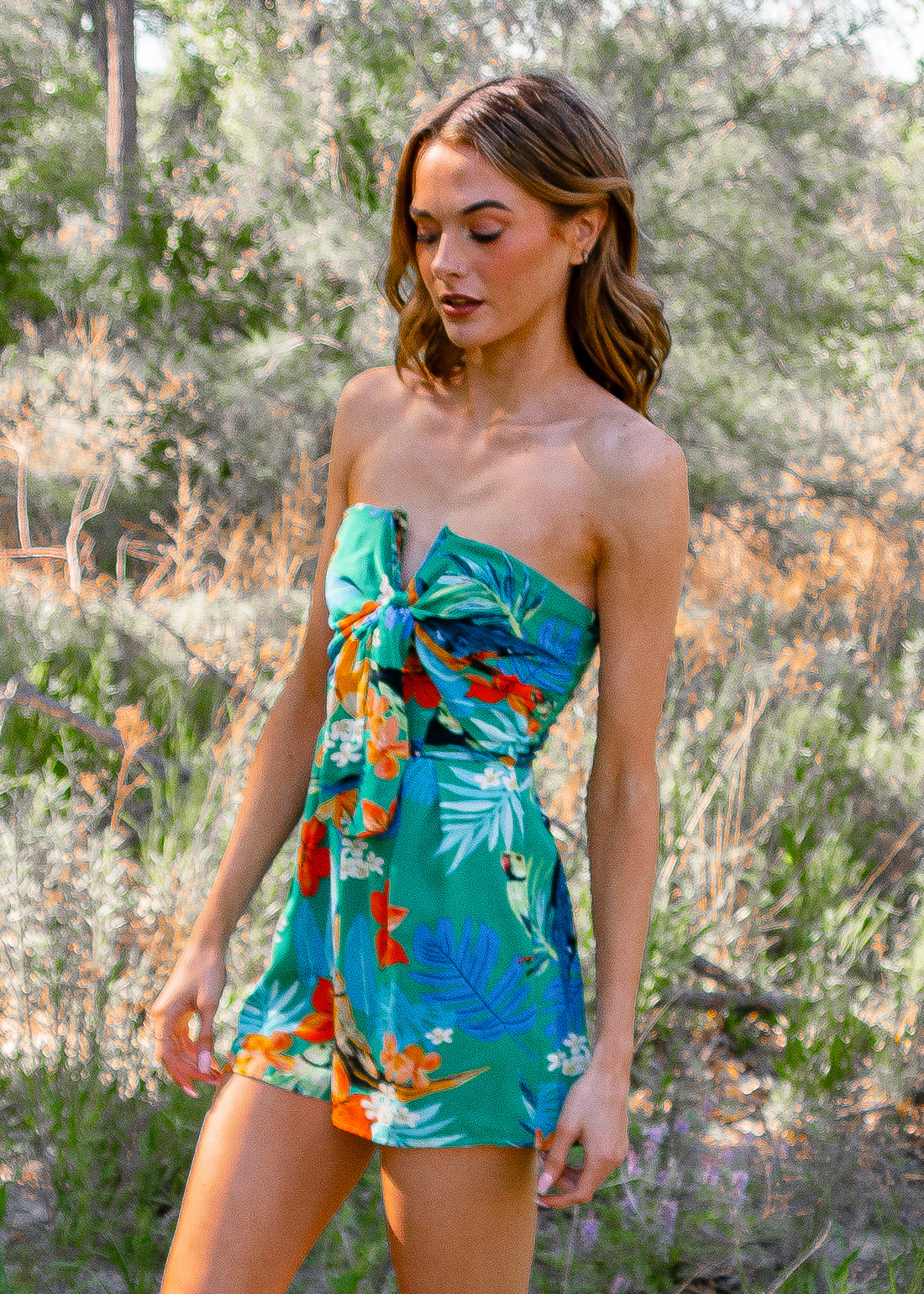 Maui Bound Printed Strapless Romper