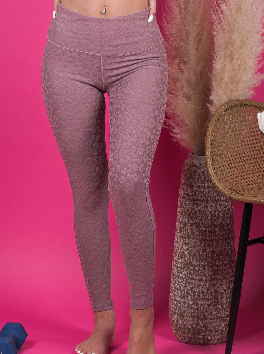 Take The Lead Textured High Waisted Leopard Print Leggings-Mauve - Truelynn Clothing Company