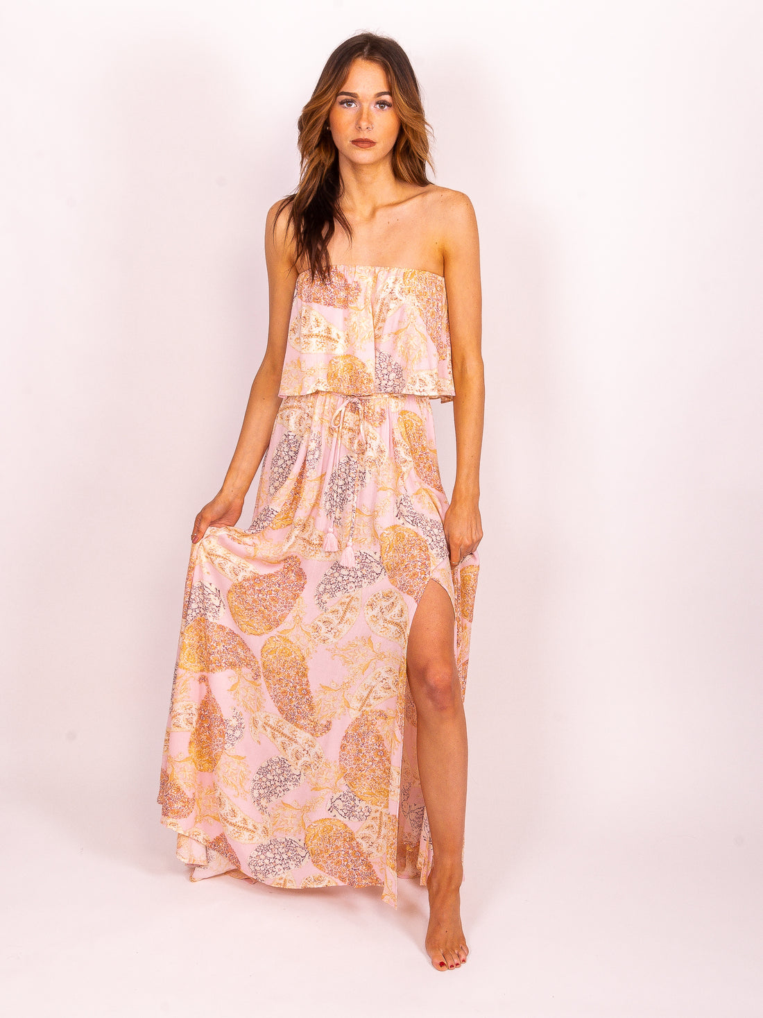 Hidden Paradise Printed Strapless Maxi Dress