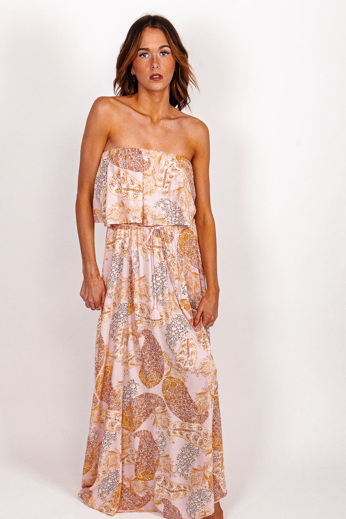 Hidden Paradise Printed Strapless Maxi Dress