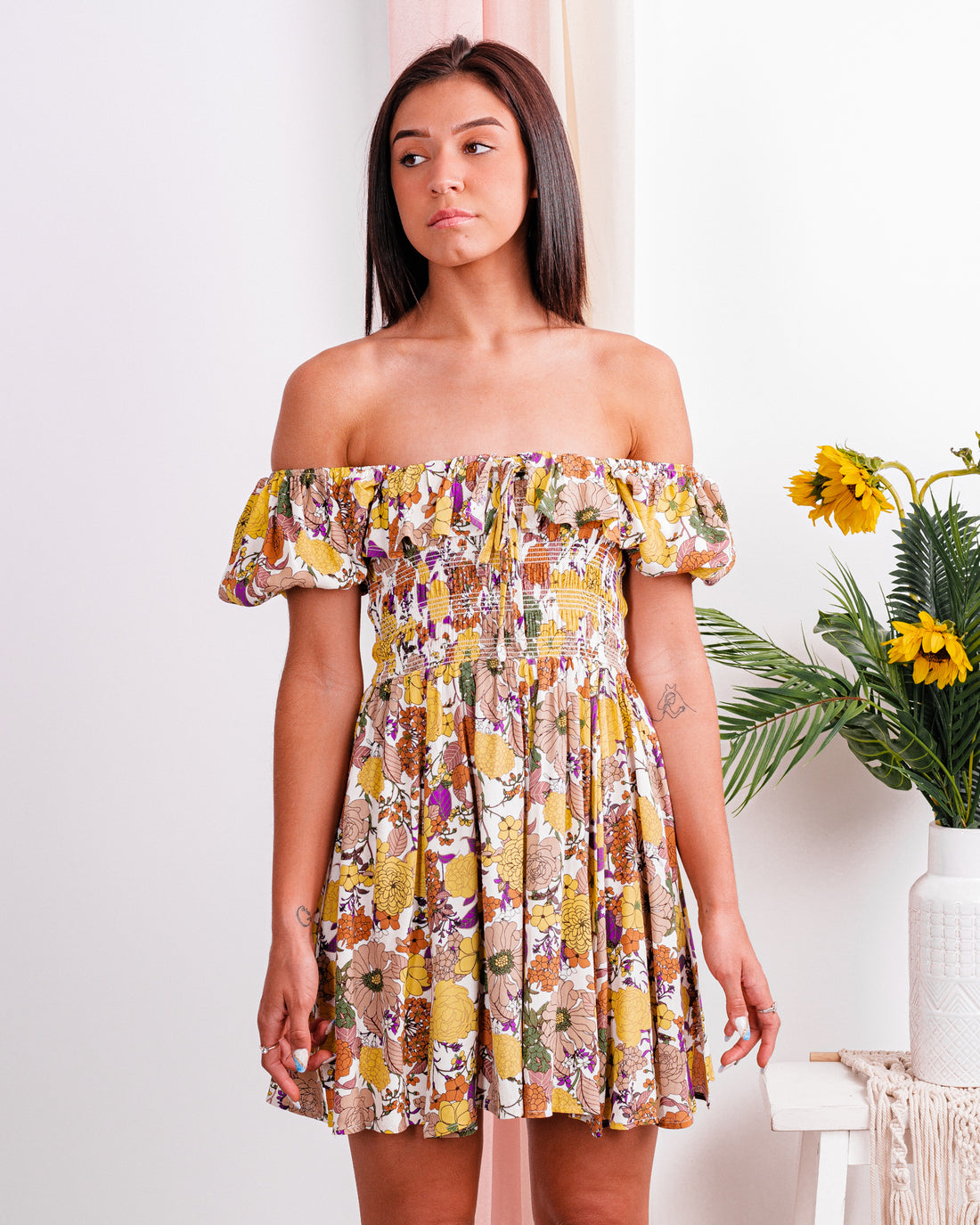 Simply Crushing Off The Shoulder Floral Mini Dress - Truelynn Clothing Company