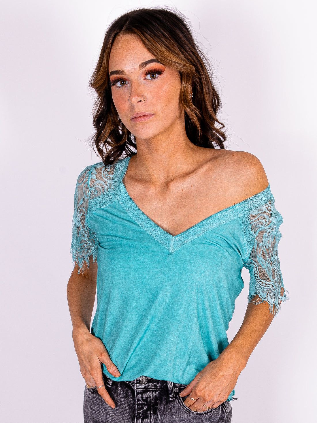 Wendy Lace Detail V-Neck Top