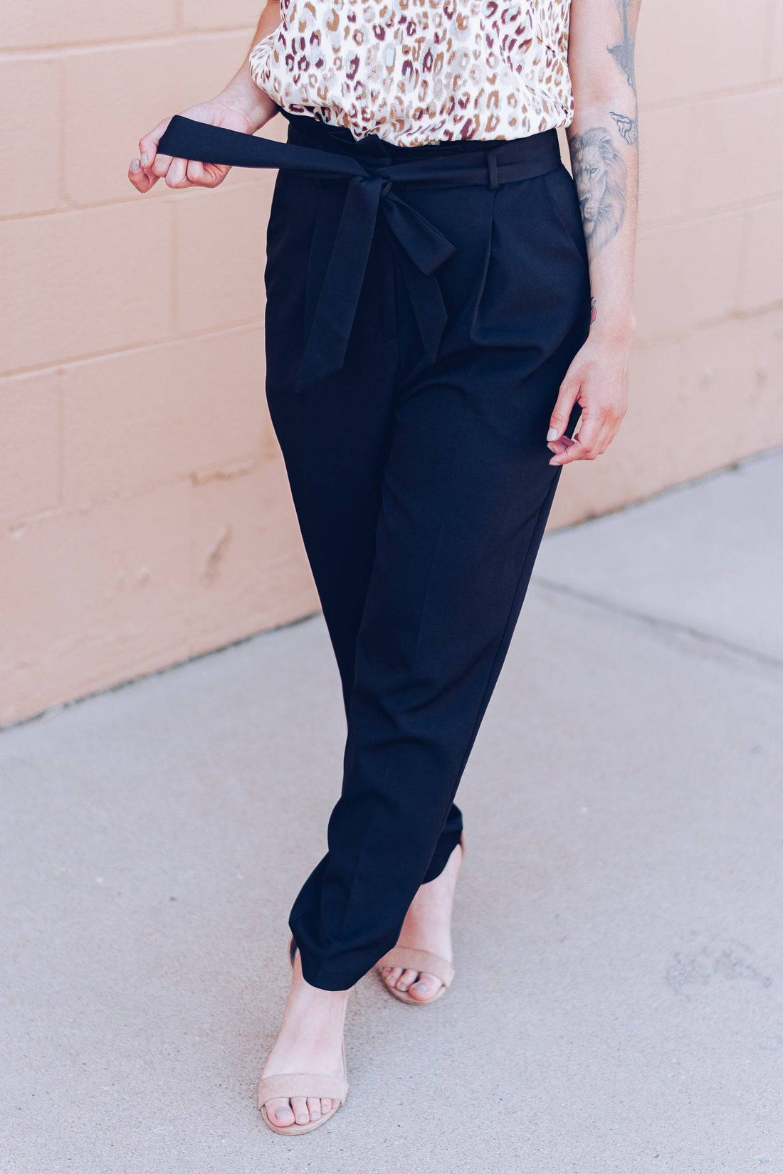 Out Of The Office Pocketed Tie Waist Pants