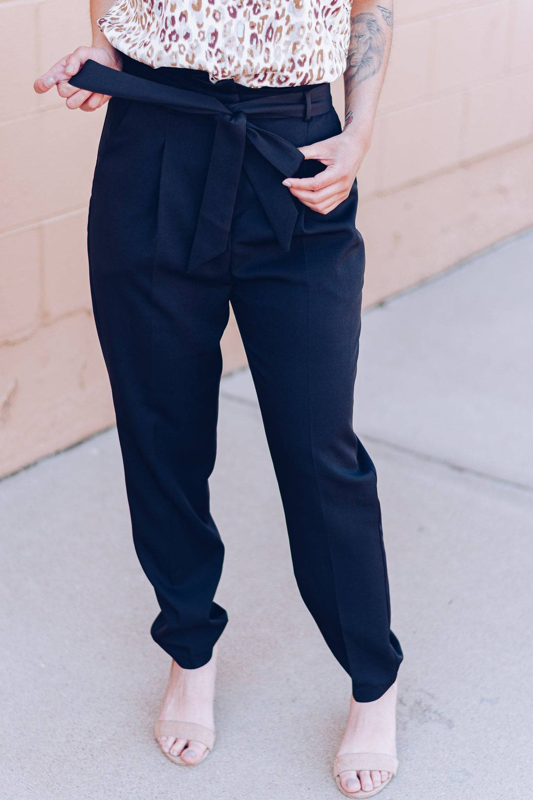 Out Of The Office Pocketed Tie Waist Pants