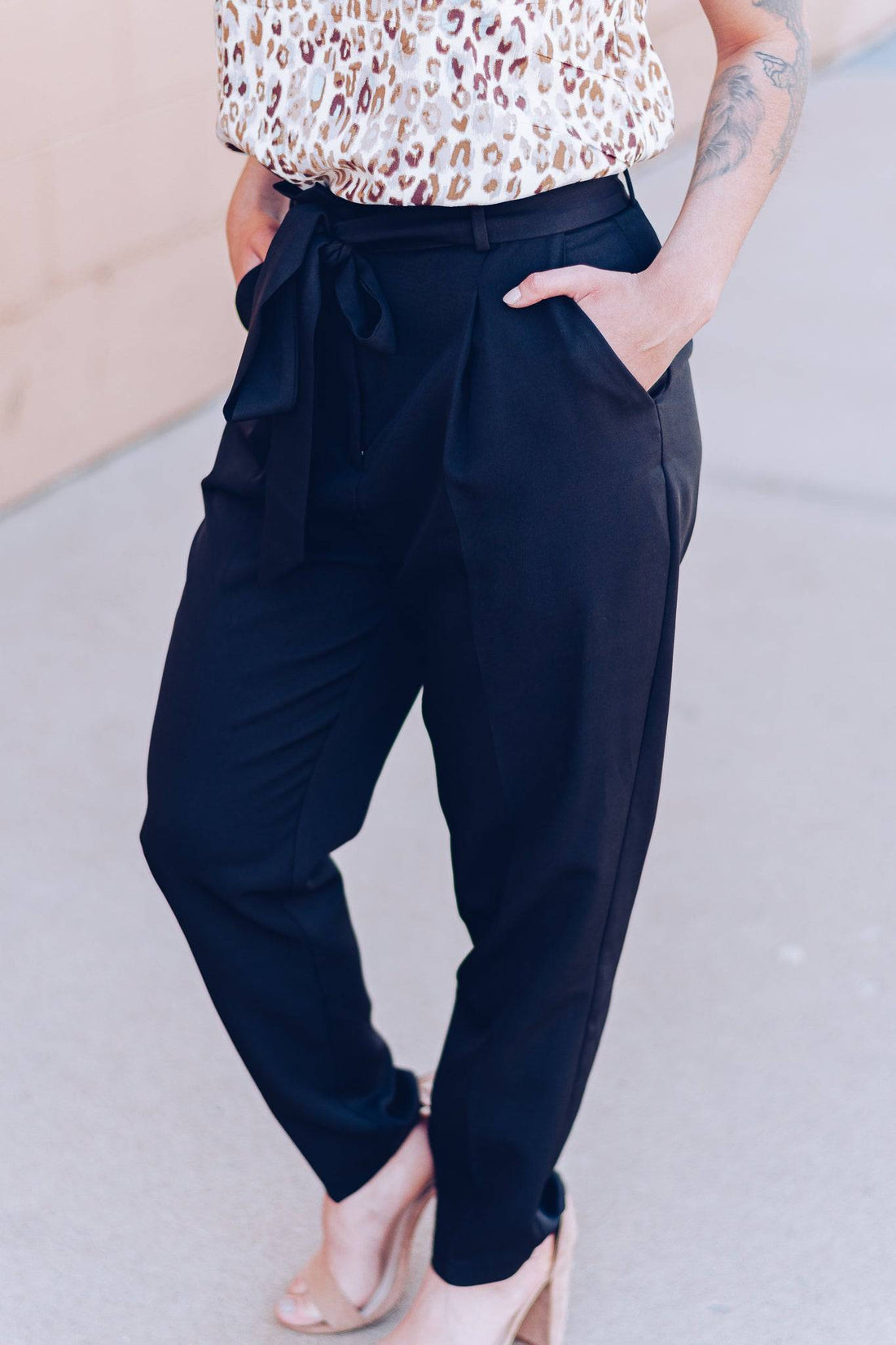 Out Of The Office Pocketed Tie Waist Pants