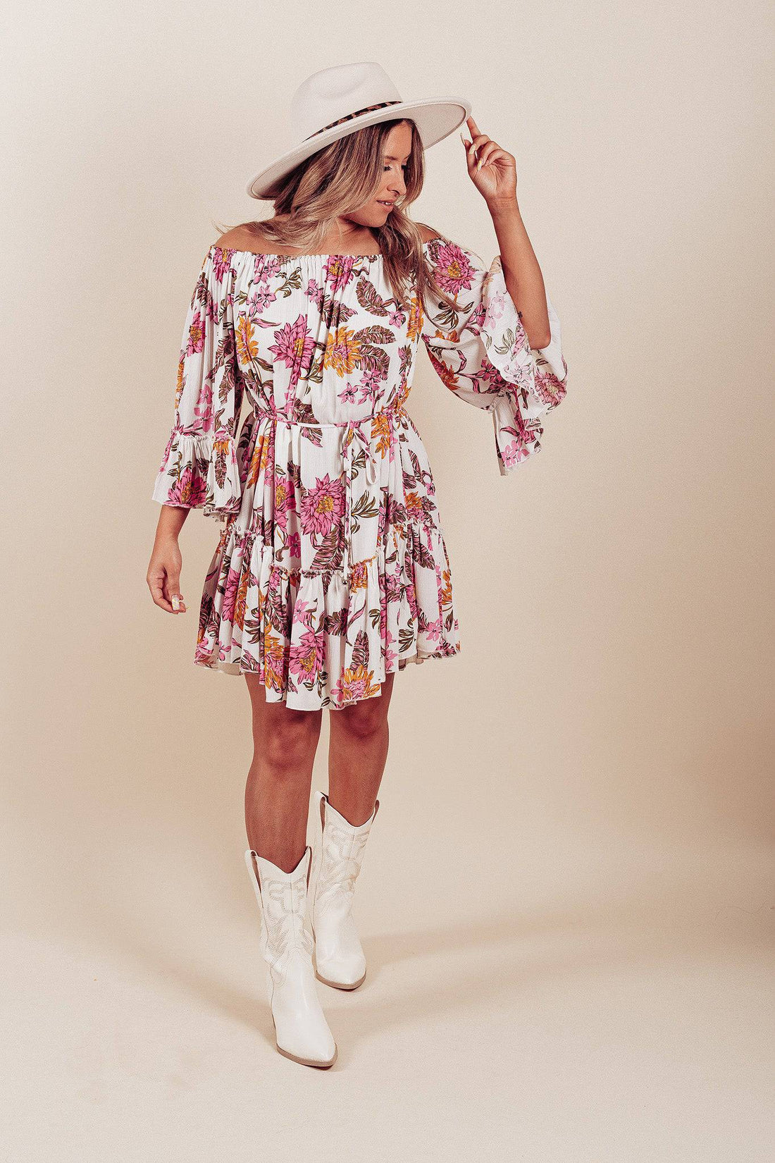 Path To Petals Floral Off The Shoulder Dress