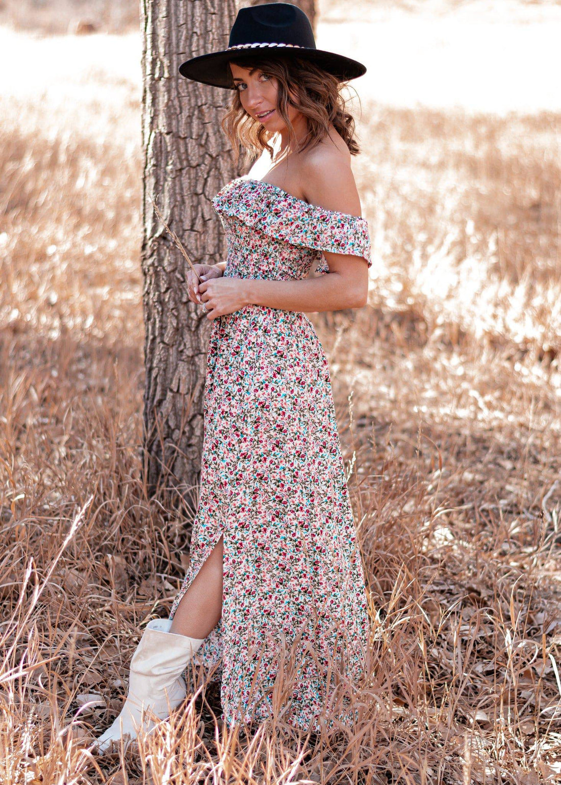 Picture Perfect Moments Off Shoulder Floral Maxi