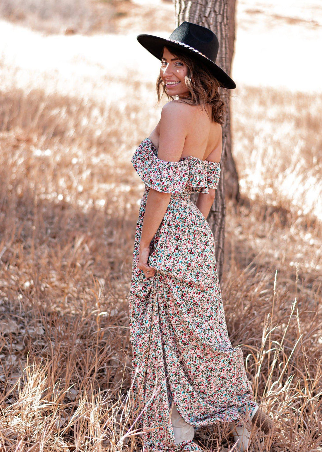 Picture Perfect Moments Off Shoulder Floral Maxi