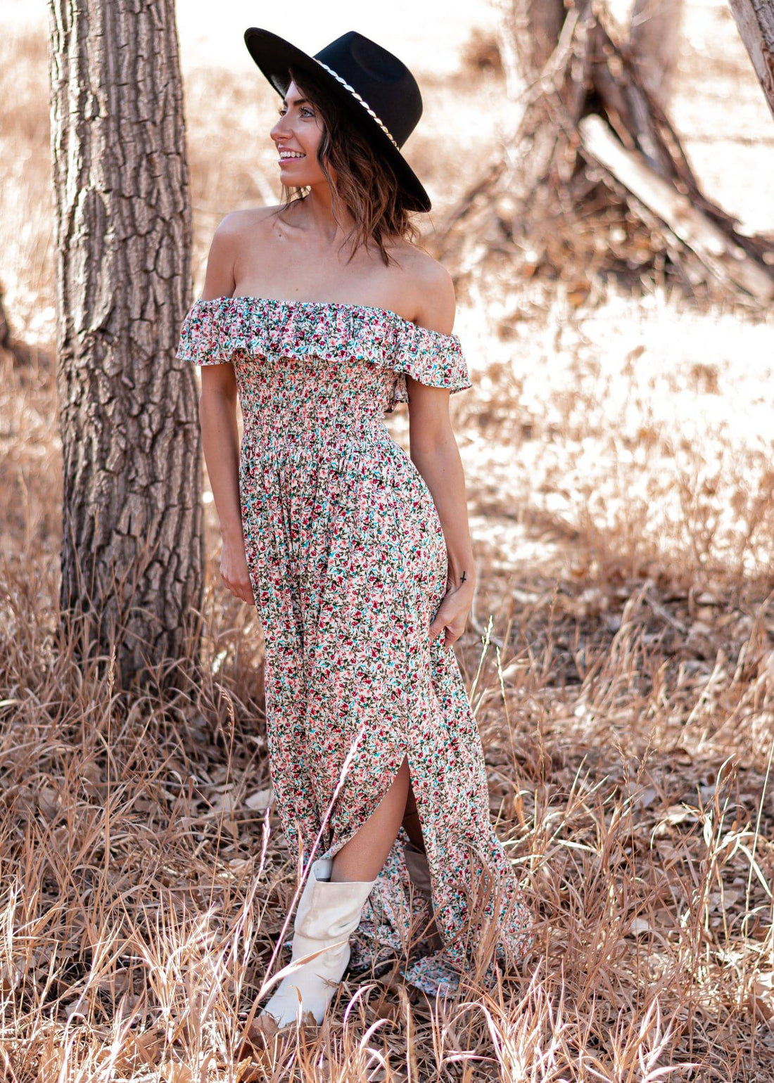 Picture Perfect Moments Off Shoulder Floral Maxi