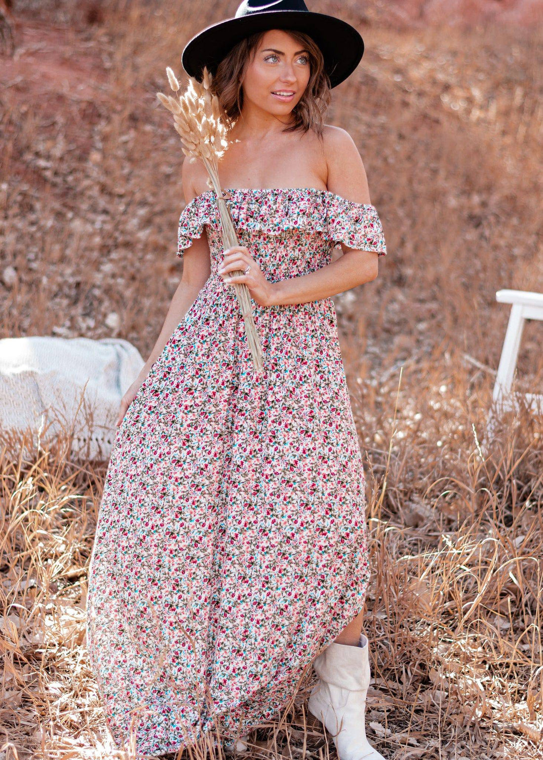 Picture Perfect Moments Off Shoulder Floral Maxi