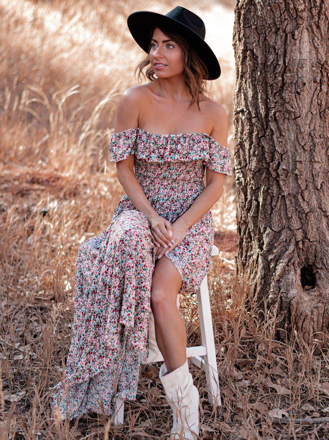 Picture Perfect Moments Off Shoulder Floral Maxi