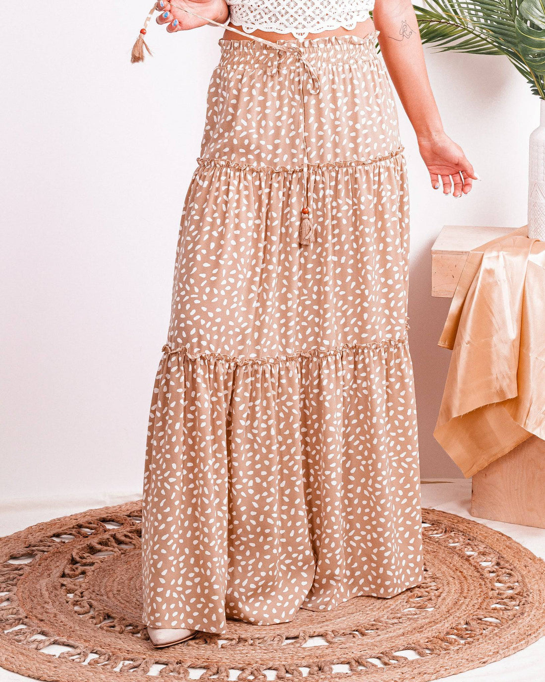 Unapologetically Chic Printed Tiered Maxi Skirt In Beige