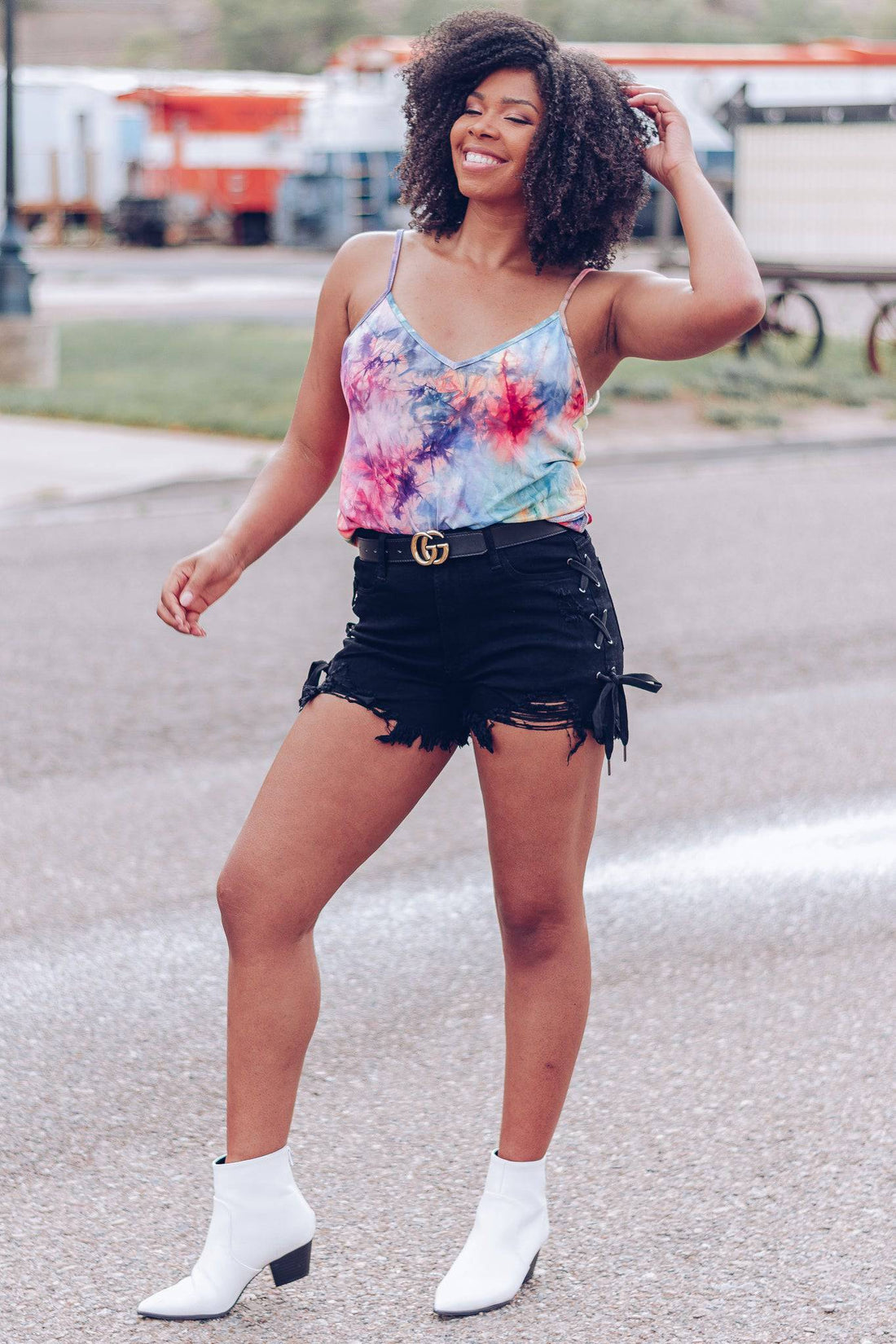 Your Loss Distressed Laced Detail Denim Shorts In Black